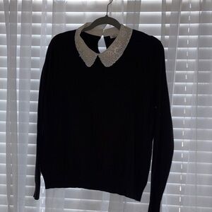 Black Sweater with White Lace Collar